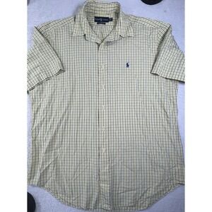 Ralph Lauren Classic Fit Shirt Mens Large Yellow Blue Plaid Cotton